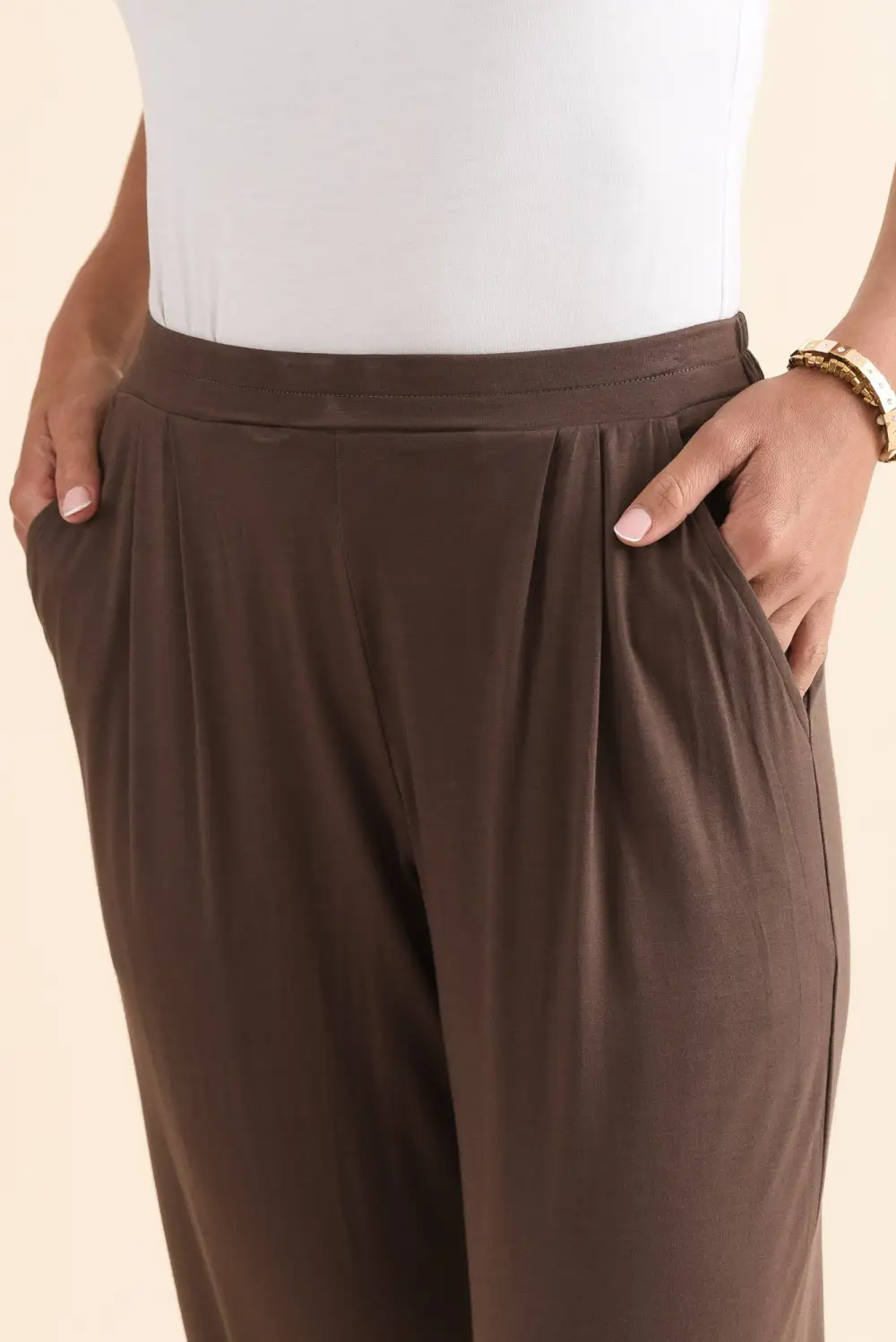 Rayon Mid Rise Elastic Waist Pants