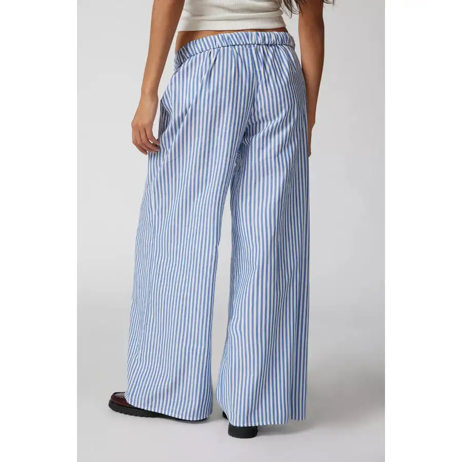 Casual Drawstring Striped Wide Leg Pants
