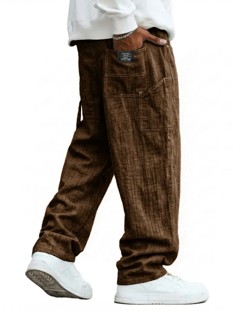 Comfort Fit Linen Blend Utility Pocket Trousers