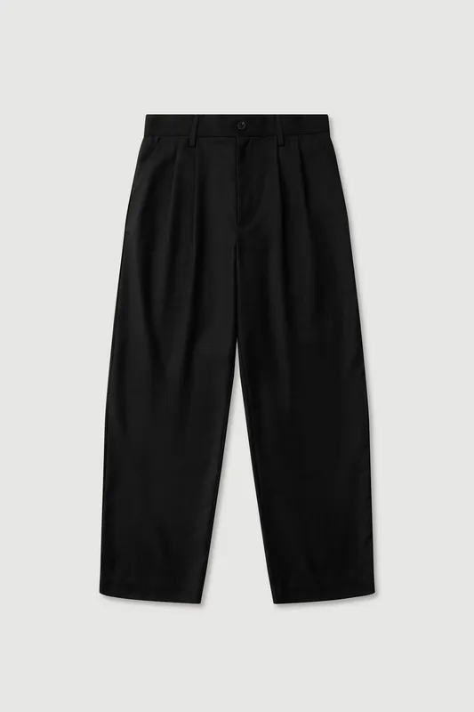 Black Wool Pleated Trousers