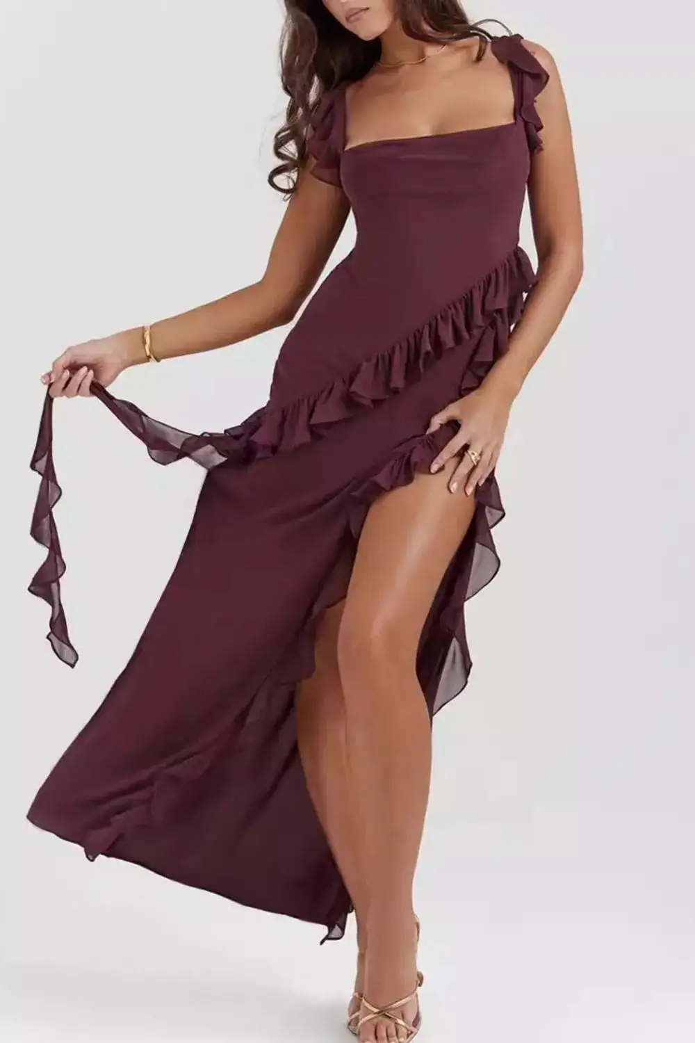 Easy Fit Square Neck Ruffle Maxi Dress