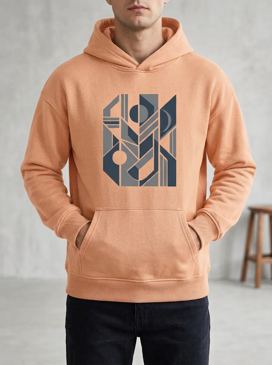 Men's Relaxed Abstract Geometric Art Print Hoodie