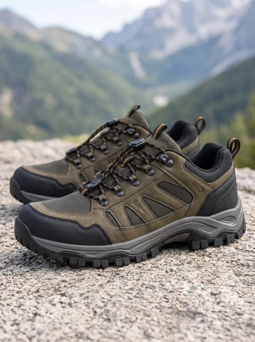 Men's Olive Green Hiking Shoes with Printed Detail and Outdoor Inspired