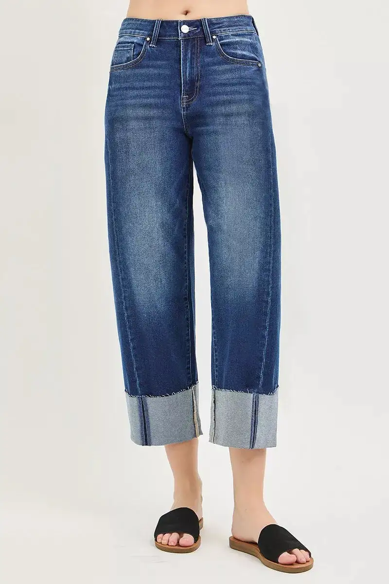Modern Cuffed Hem Barrel Leg Jeans