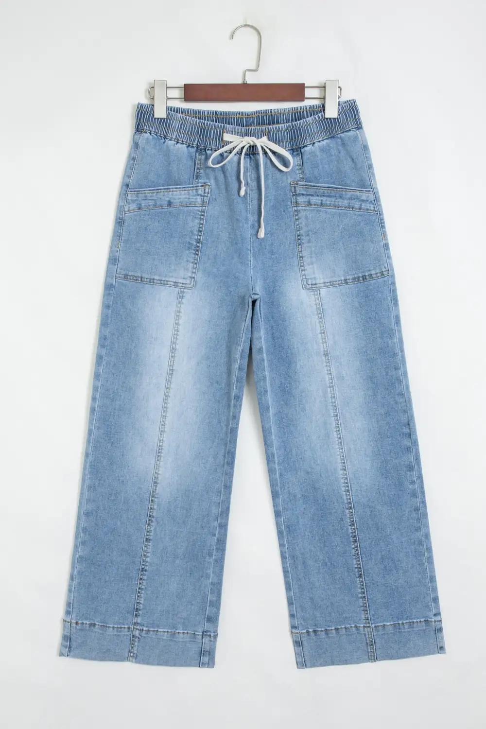 Women's Drawstring Waist Wide Leg Ankle Length Jeans