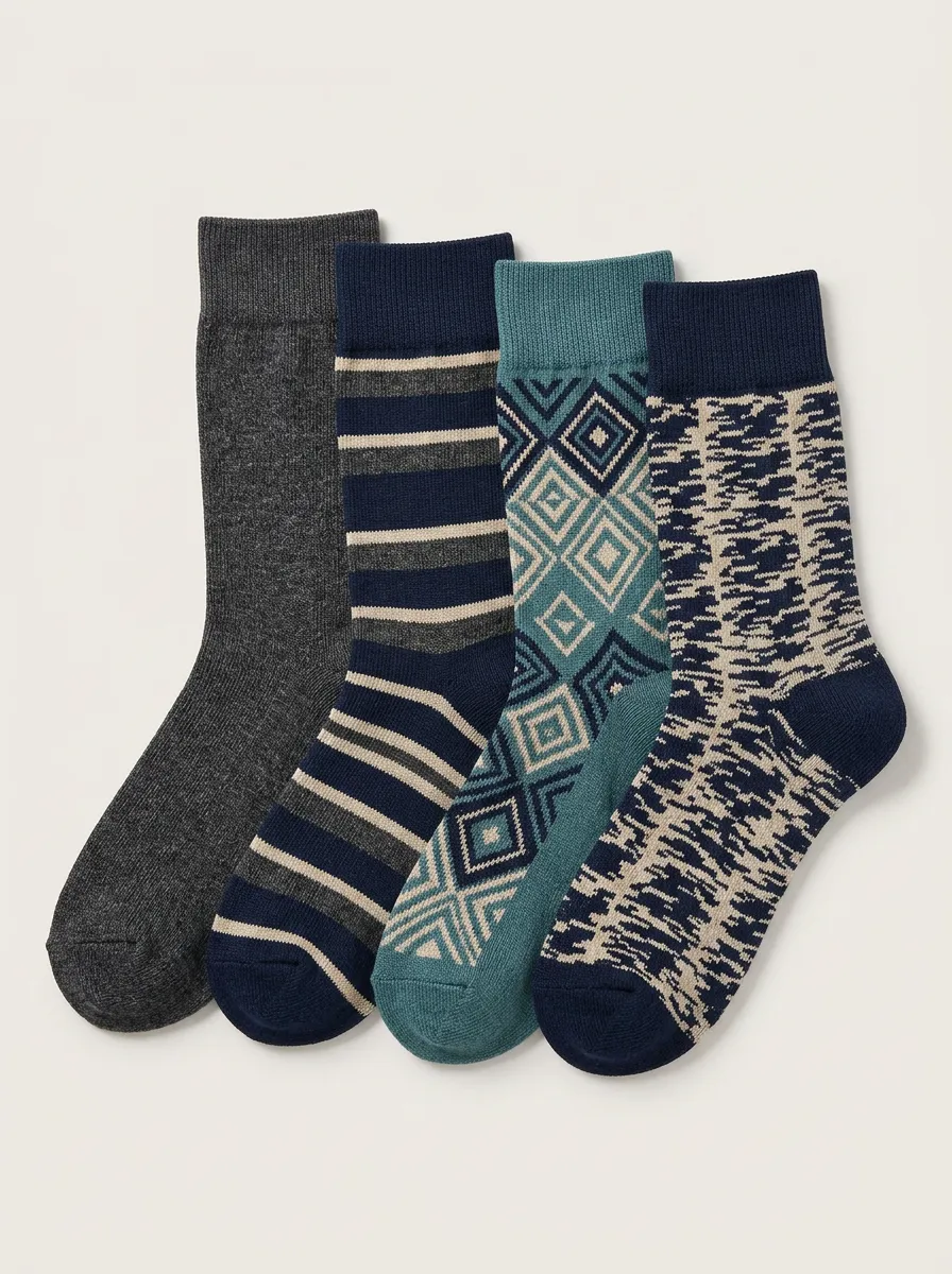 Heritage Geometric Striped Men's Four-Pair Long Socks