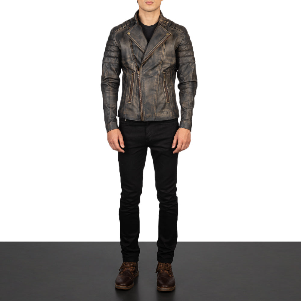 Men's Rugged Biker Leather Distressed Jacket