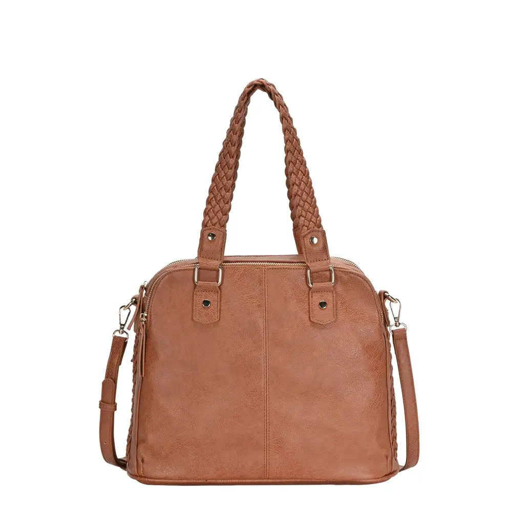 Women's Braided Structured Leather Satchel Crossbody Bag