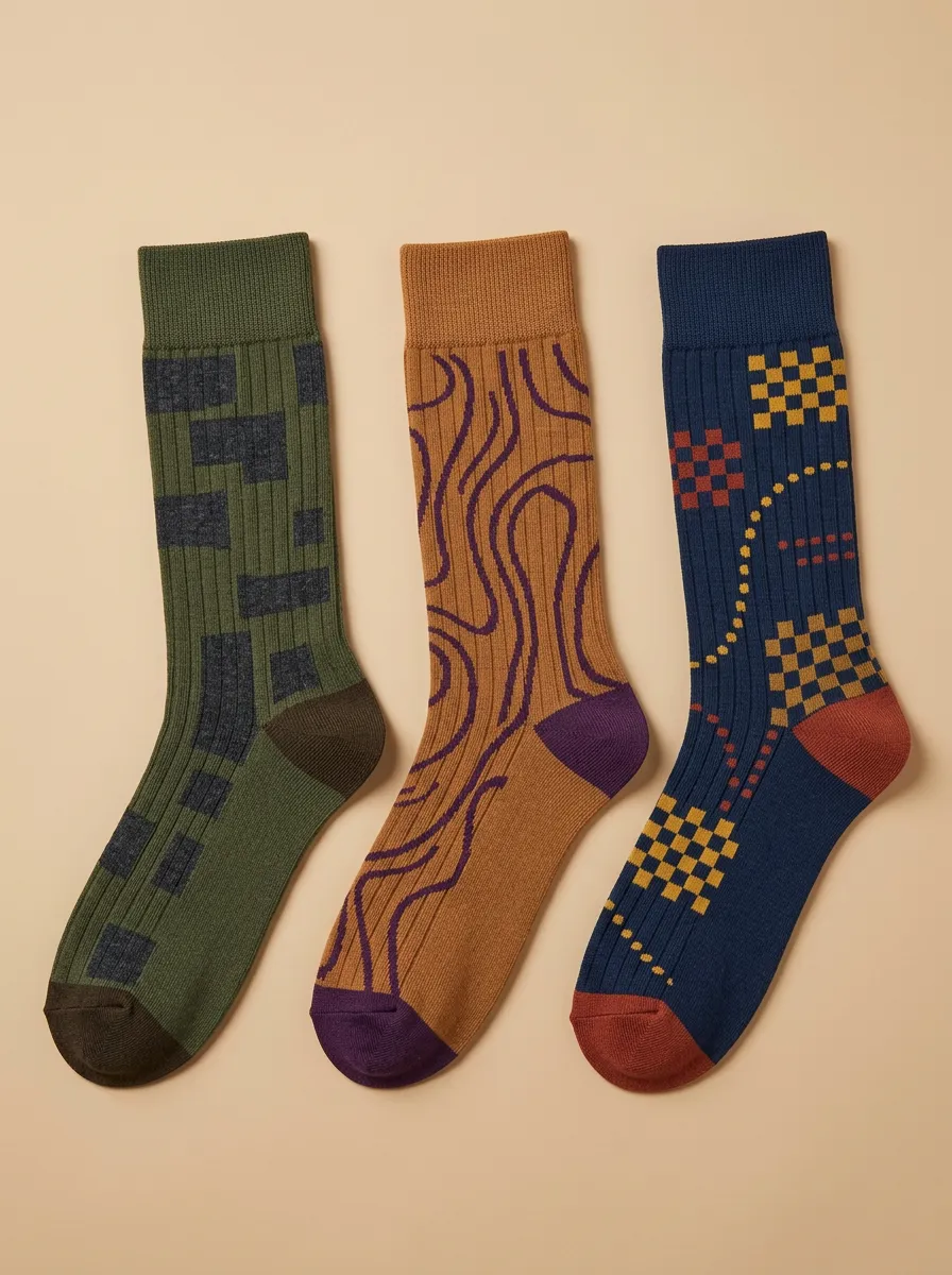 Men's Geometric Abstract Pattern Printed Three-Pack Socks — Easygoing Style