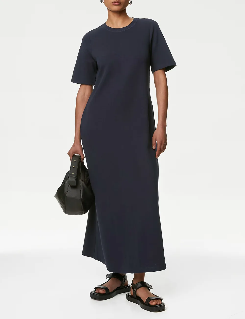 Cotton Rich Round Neck Maxi Dress