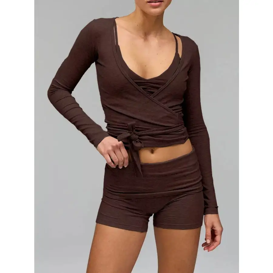 Long Sleeve Fitted T Shirt and Shorts Set