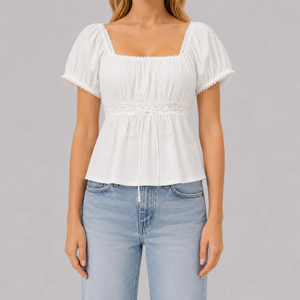 Lace-Trim Peplum Top