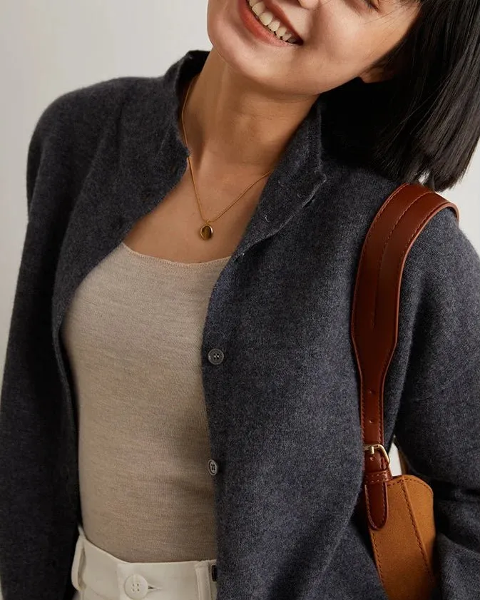 Cashmere Wool Button-Front Turtleneck Cardigan