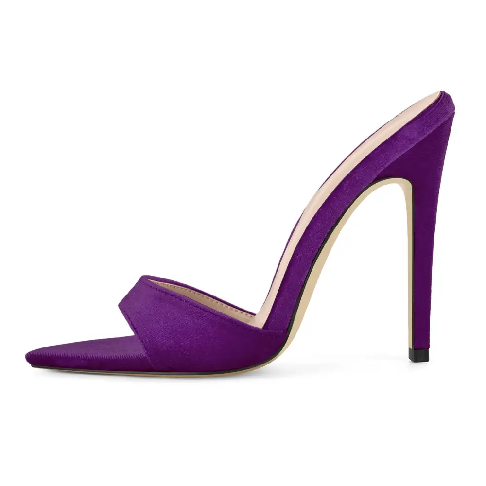 Velvet Pointed Toe Slip On Mule Sandals