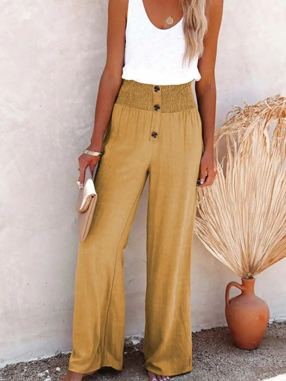 Wide Leg High Waist Textured Versatile Pants