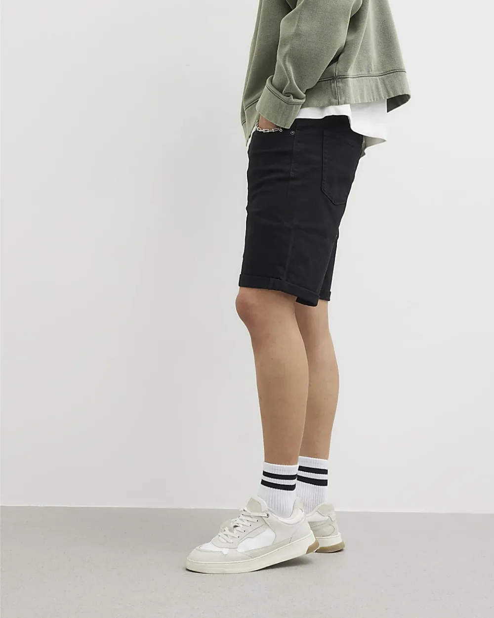 Men's Black Slim Fit Cotton Denim Shorts