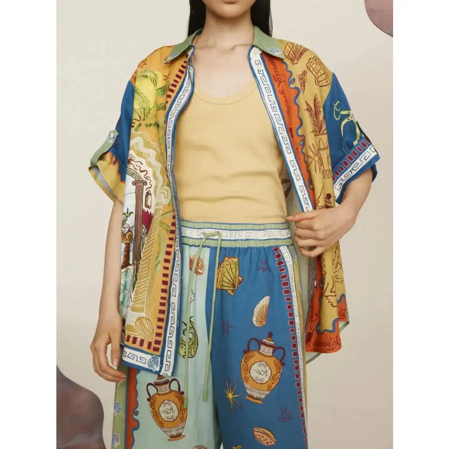 Relaxed Printed Button Up Shirt and Pants Set