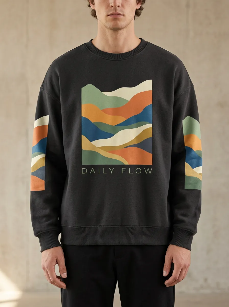Men's Daily Flow Abstract Landscape Printed Sweatshirt Everyday Design