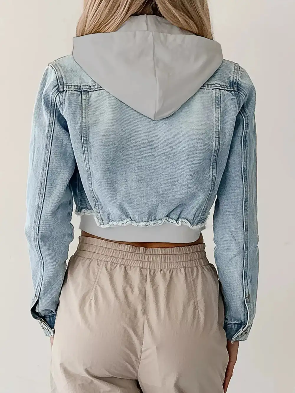 Distressed Zip Up Cropped Hooded Jacket