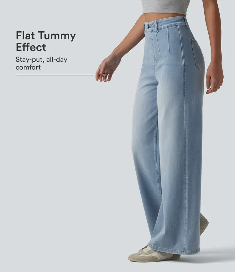 2026🔥  High Waisted Tummy Control Wide Leg Casual Jeans with Pockets