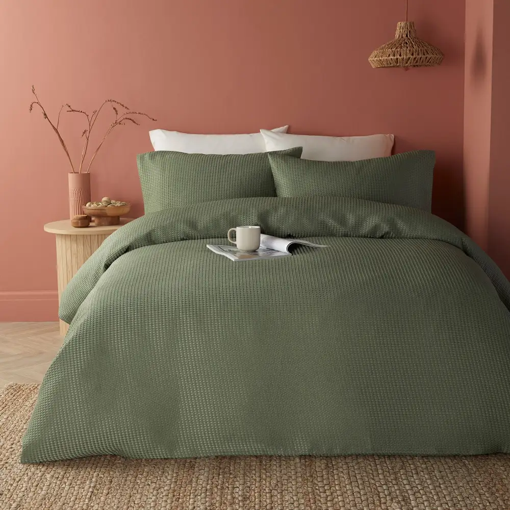 Refined Bedroom Waffle Textured Plain Duvet Cover Set