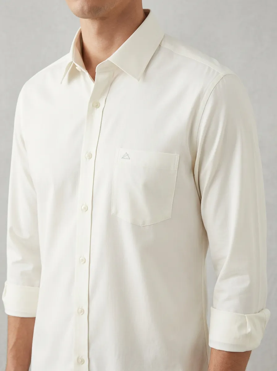 Men's Non-Iron Cotton Minimalist Triangle Logo Printed Shirt
