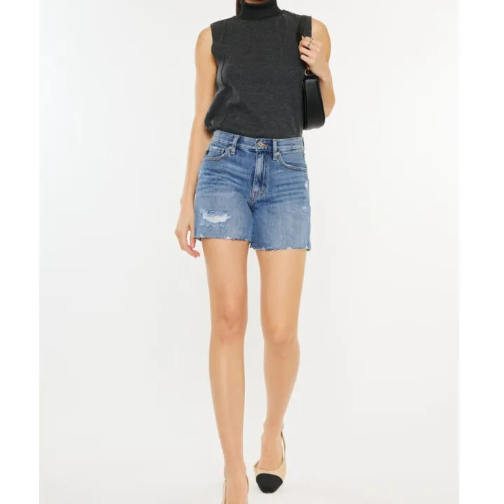 Distressed High Waist Denim Shorts