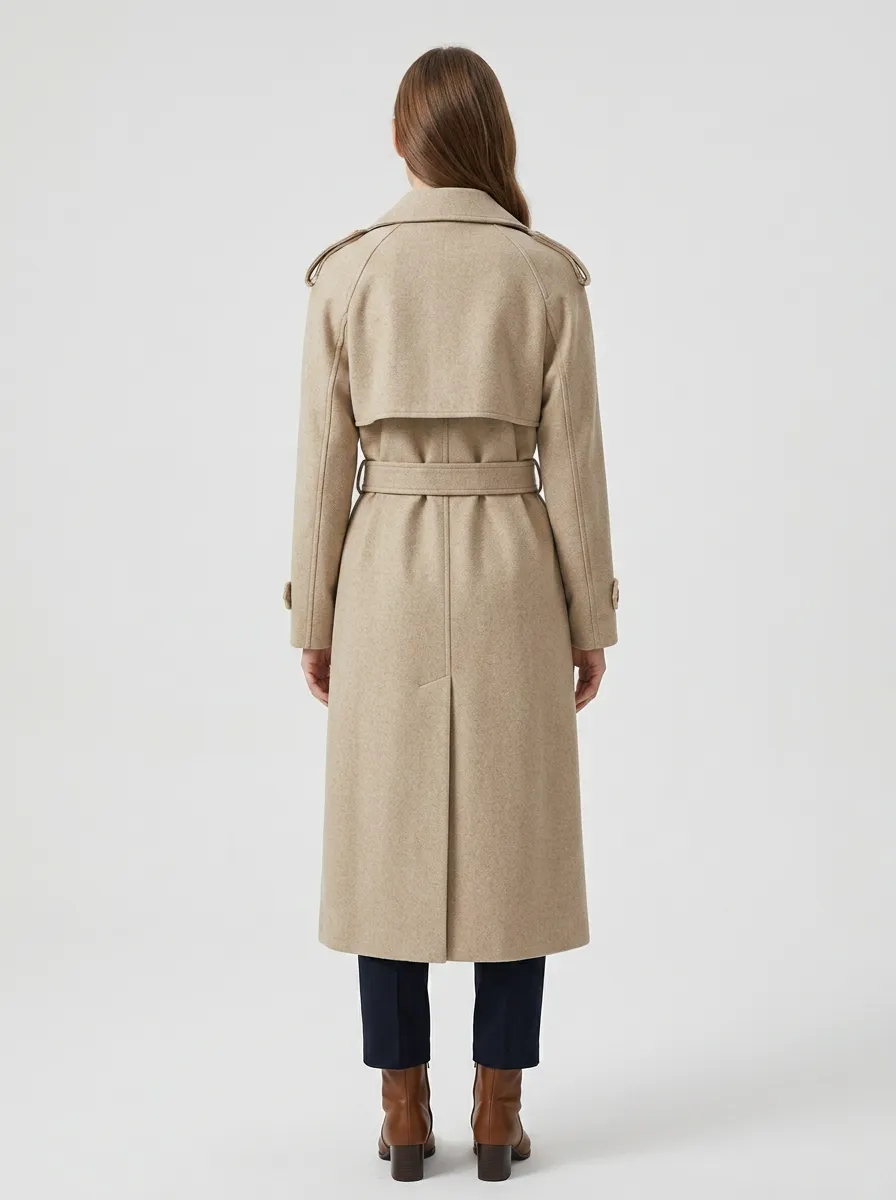Women's Modern Double-Breasted Belted Long Trench Coat