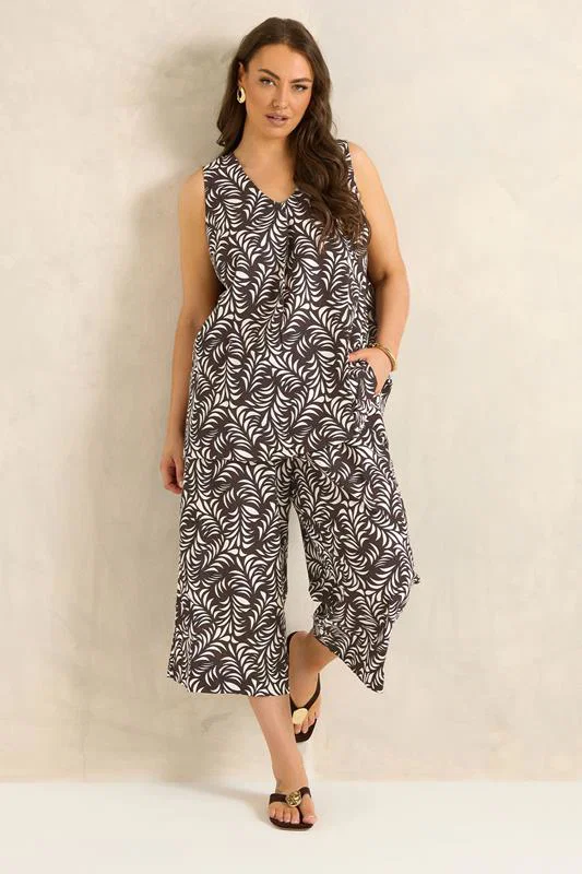 Set Brown Leaf Print Linen detail 1