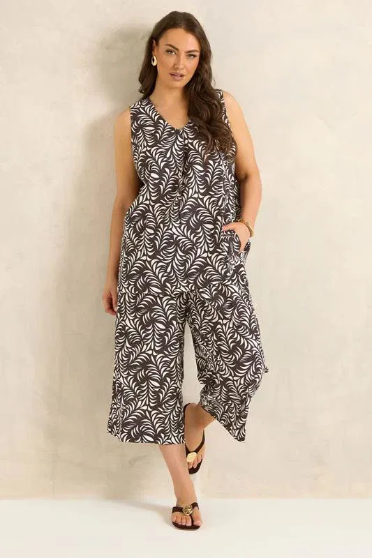 Set Brown Leaf Print Linen