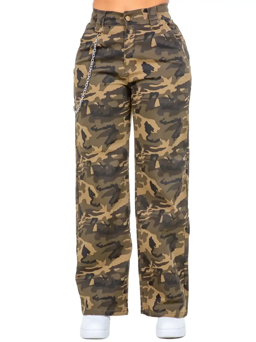 Women's High Waist Wide Leg Camouflage Removable Chain Pants