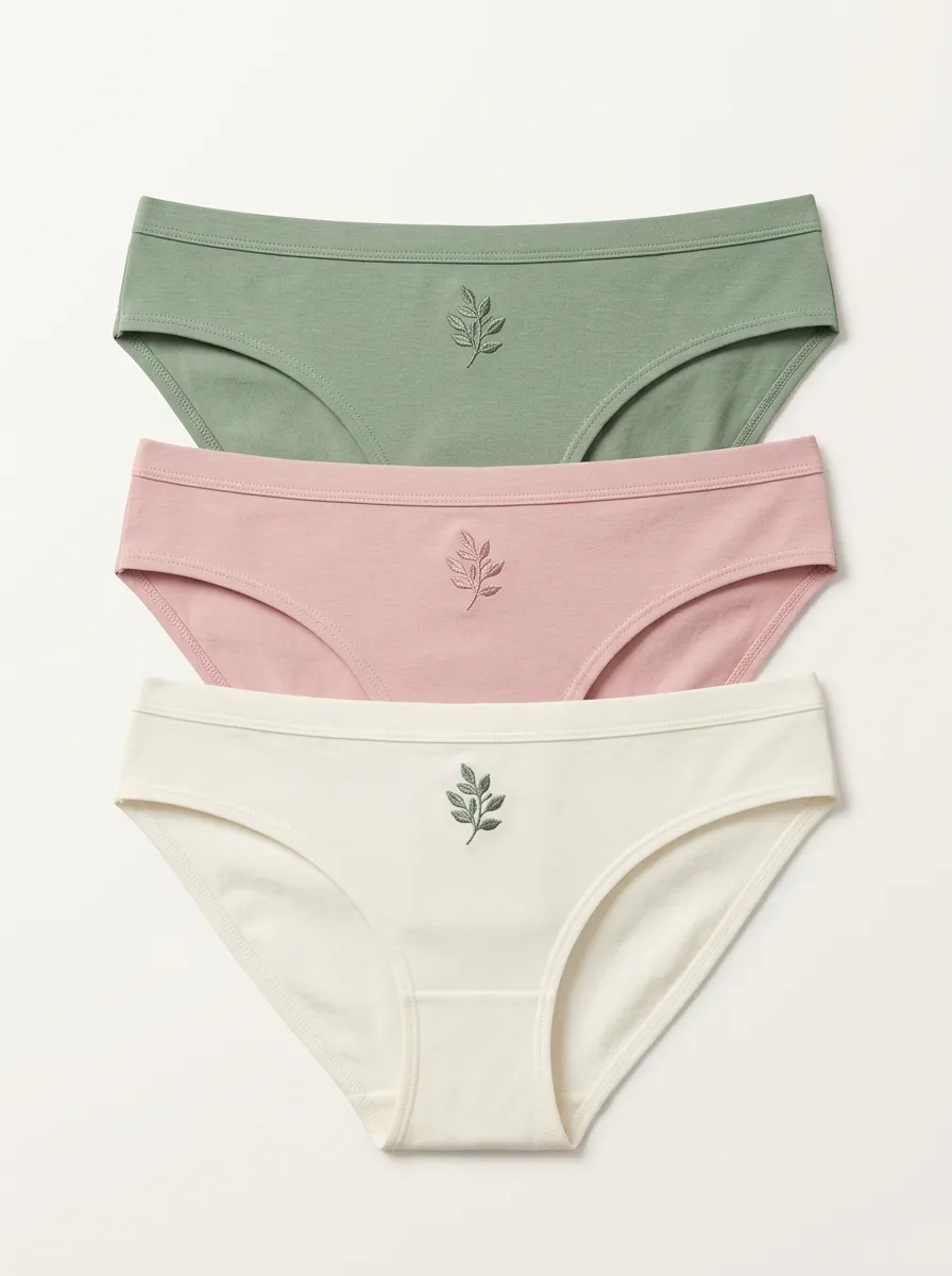Women's Mid-Rise Leaf Embroidered Classic Brief Set