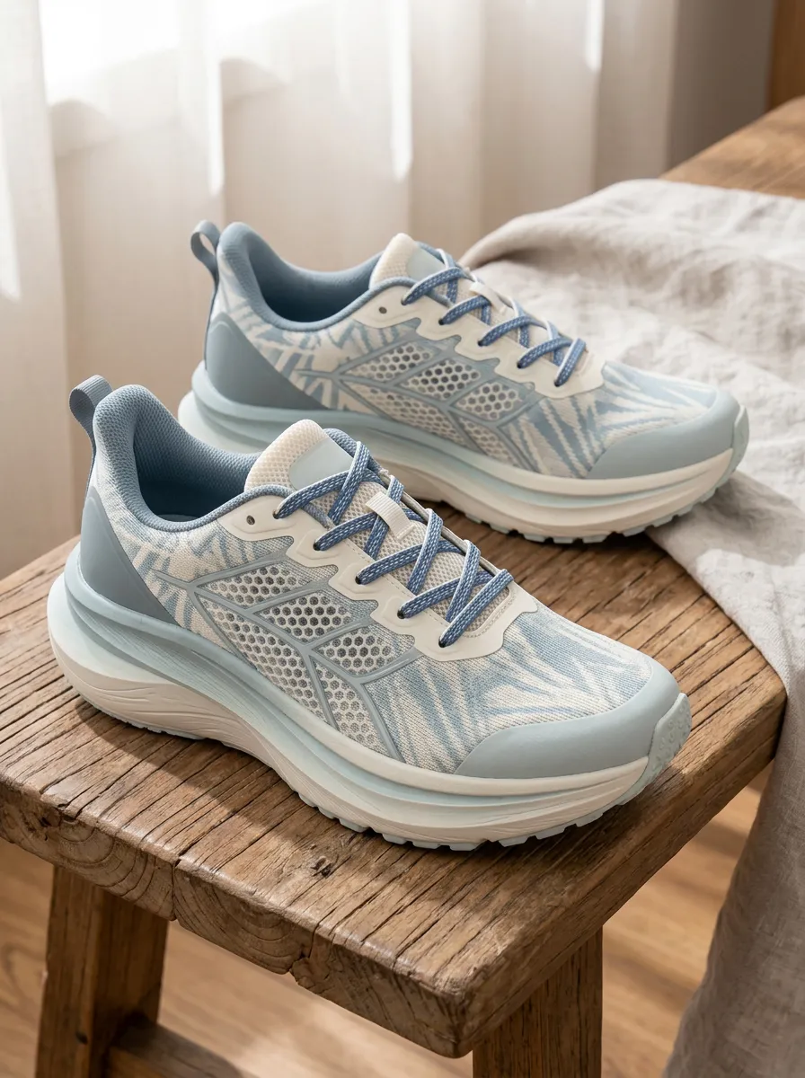Women's Blue Abstract Pattern Mesh Printed Sneakers