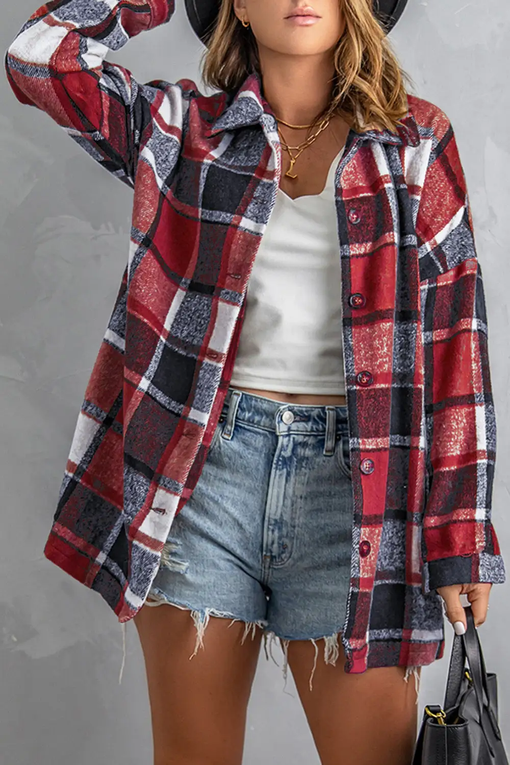 Plaid Print Button Shirt Jacket