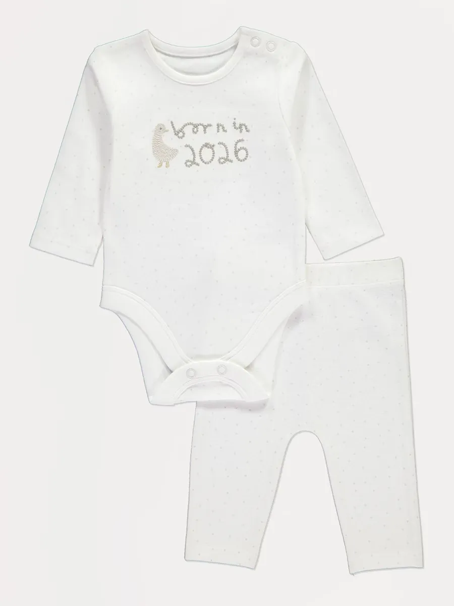 Cream Born In 2026 Bodysuit and Leggings Outfit