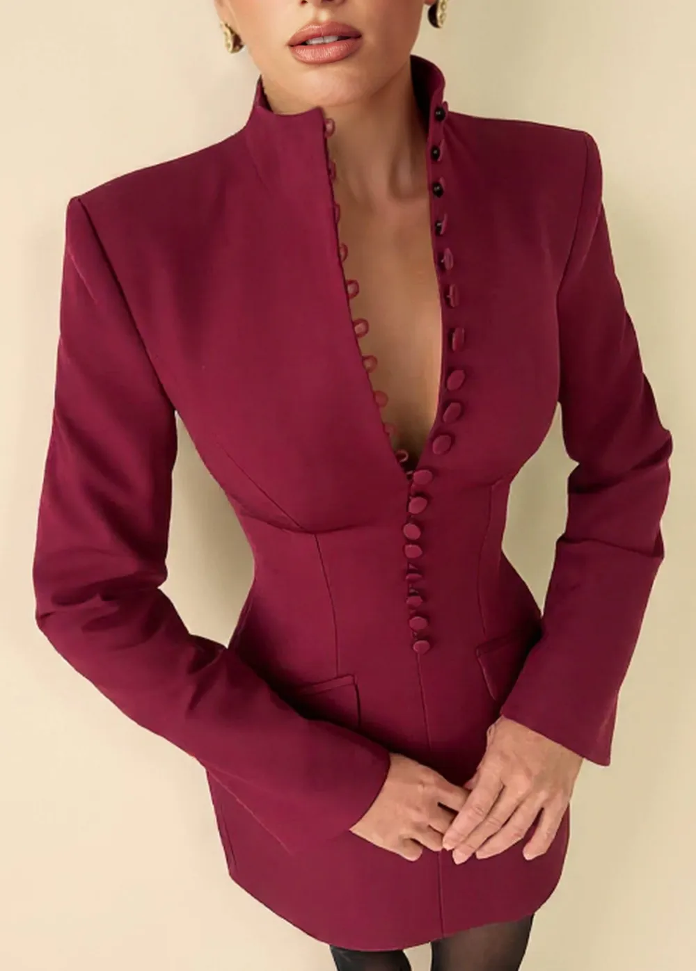 Stand Collar Long Sleeve Mini Dress