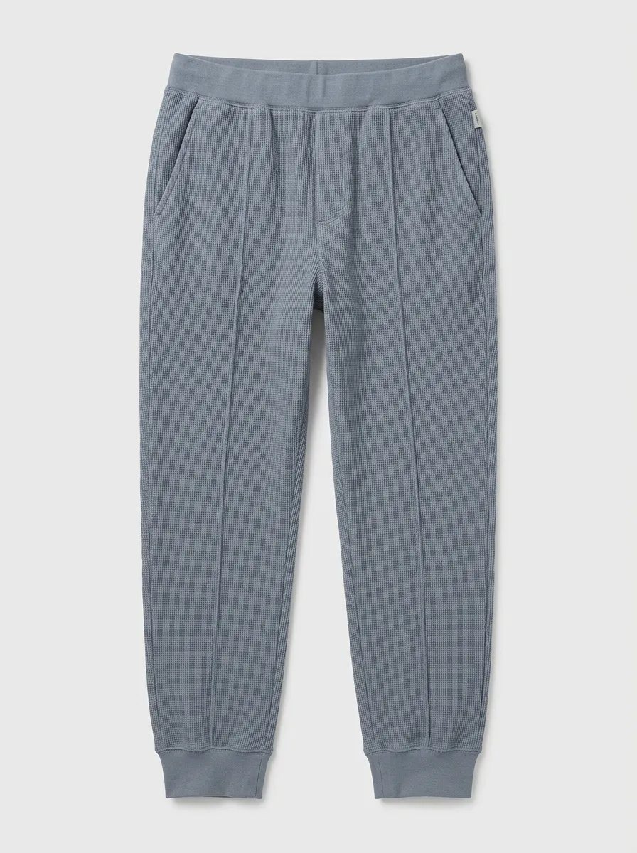 Unisex Casual Solid Blue Waffle Knit Jogger Pants