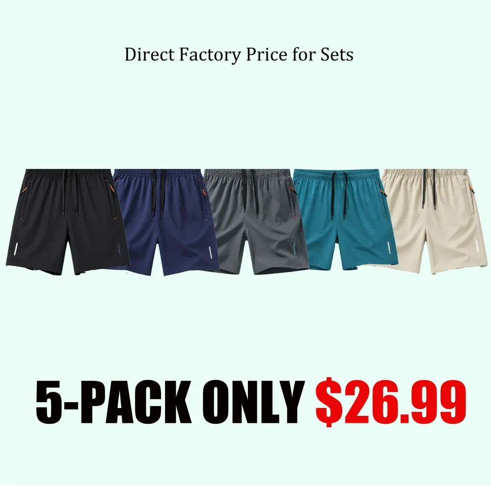 Men's 5-Pack Quick-Dry Slim-Fit Solid-Color Athletic Shorts