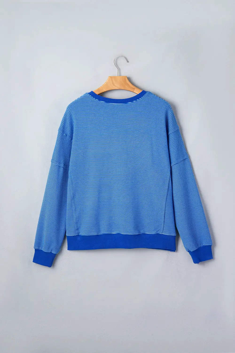 Refined Striped Round Neck Ribbed Relaxed Stretch Fabric Long Sleeve Top