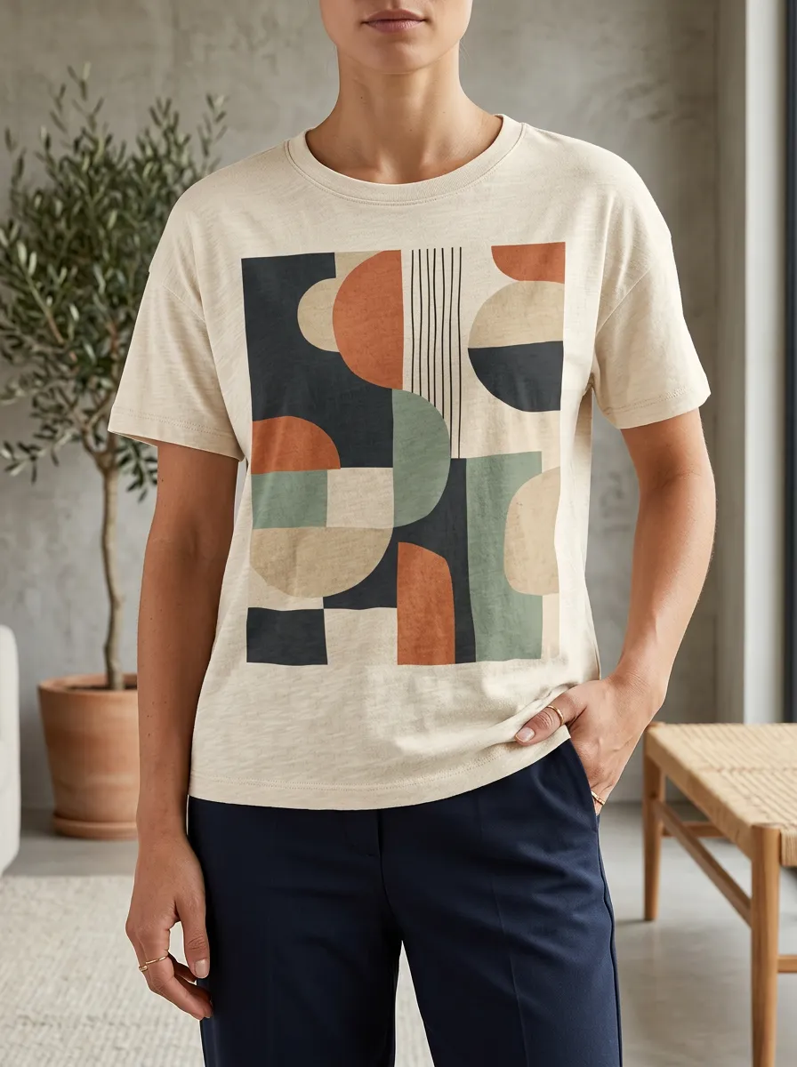 Women's Graphic Abstract Geometric Art Crew Neck T-Shirt