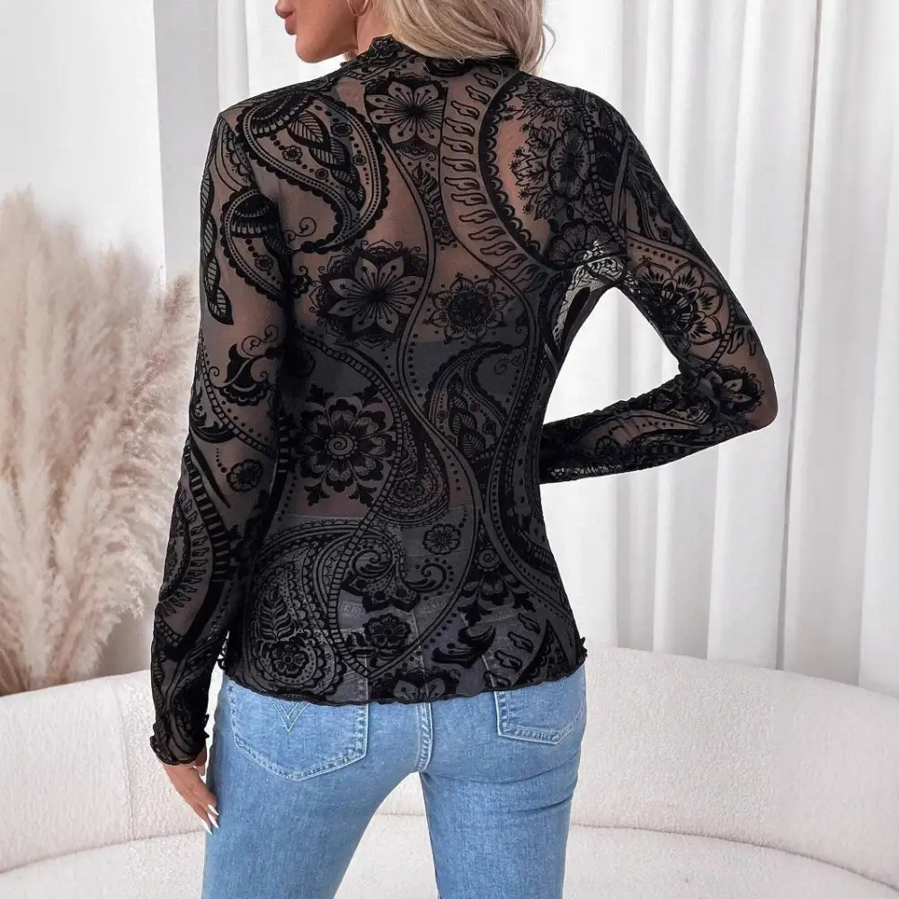 Paisley Flocked Mesh Blouse