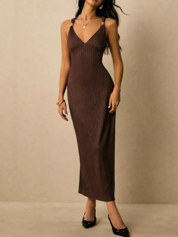 Sleeveless Ribbed Knit Midi Dress