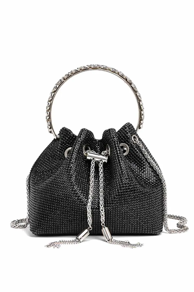 Rhinestone Drawstring Metal Chain Fringe Dinner Party Handbag
