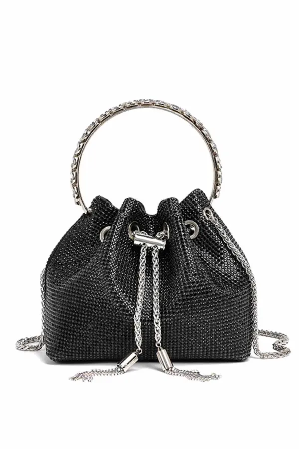 Rhinestone Drawstring Metal Chain Fringe Dinner Party Handbag