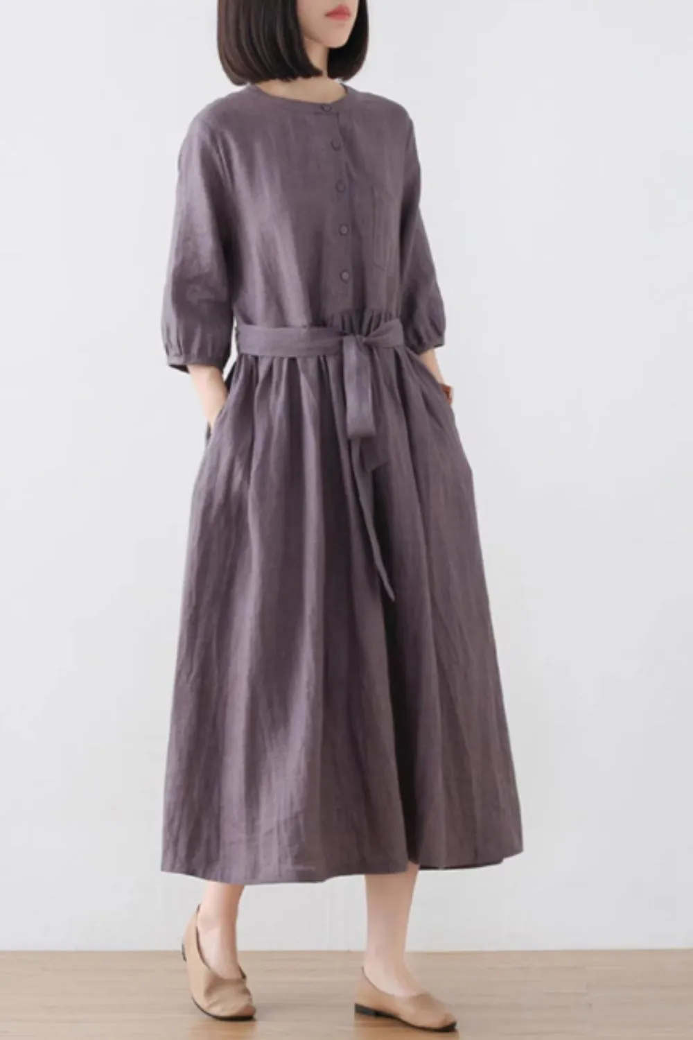 Textured Linen Midi Dress