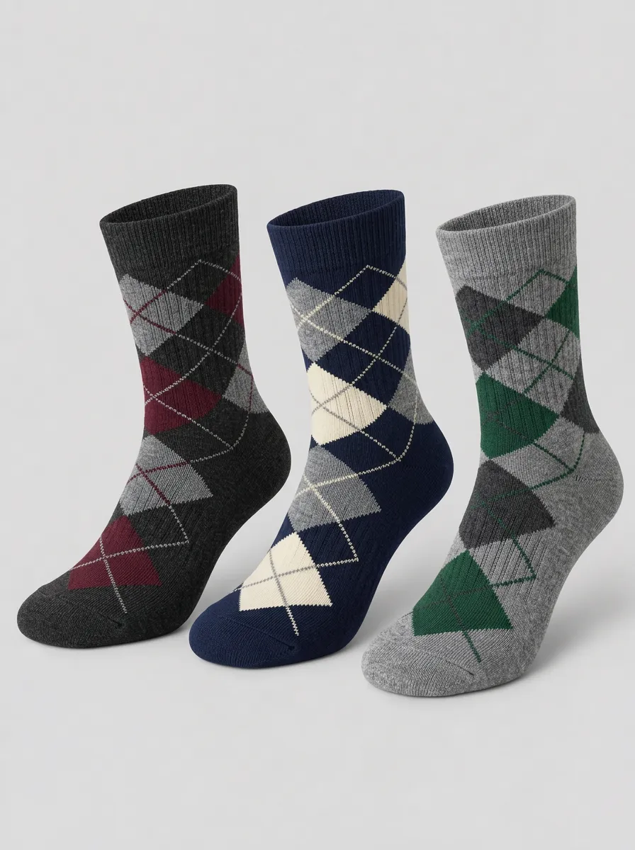 Men's Field Classic Argyle Pattern Printed Socks 3-Pack