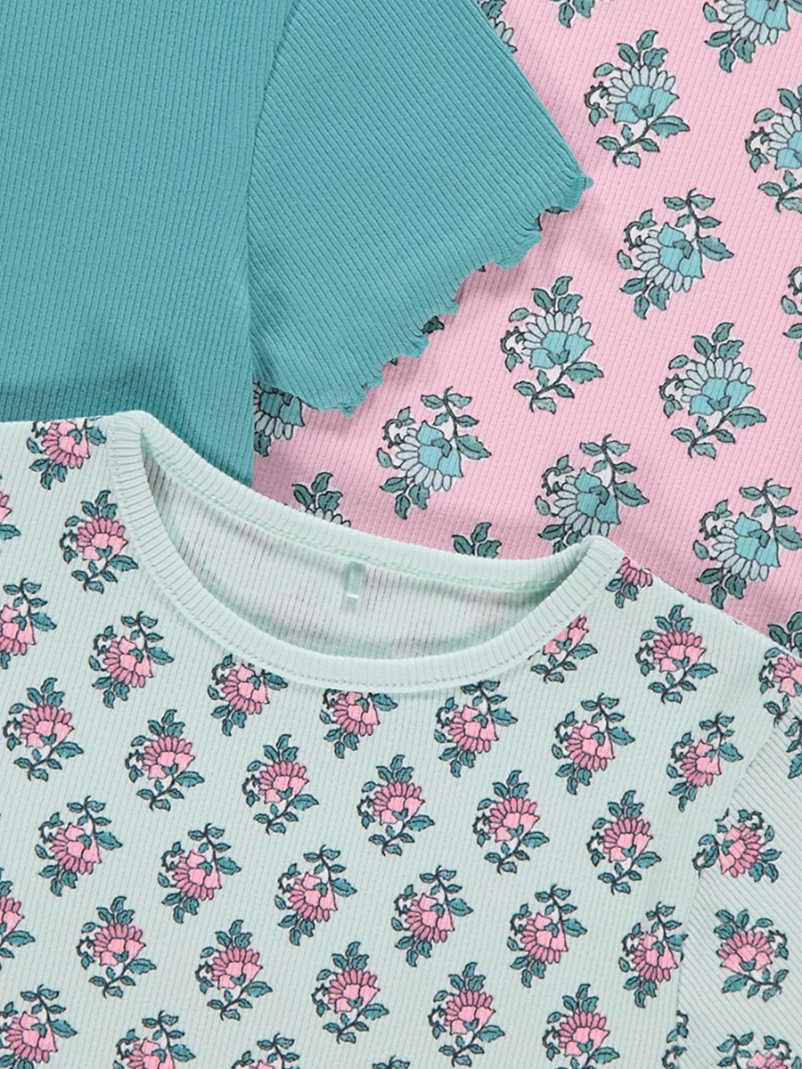 Floral Ribbed Lettuce Edge T-shirts 3 Pack detail 1