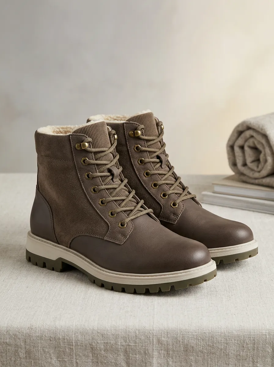 Functional Suede Look Faux Fur Lined Profile Unisex Warm Boots