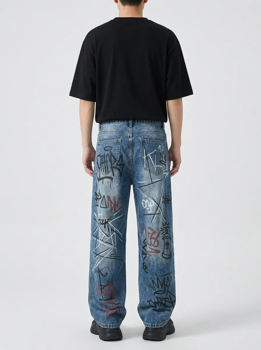 Unisex Creative Streetwear Graffiti Jeans
