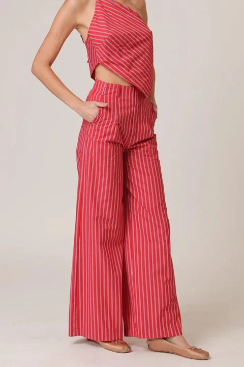 Red White Striped High Waist Pants